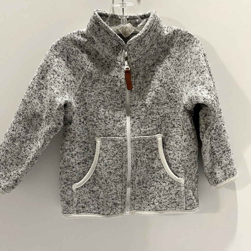 H&M Infant Boys 12 Mo Zip Front Jacket Gray Black Marled Knit Fleece Pockets